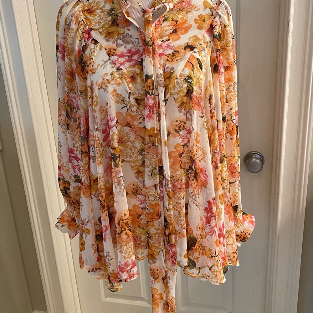 Aakaa Floral Blouse - Orange and Pink